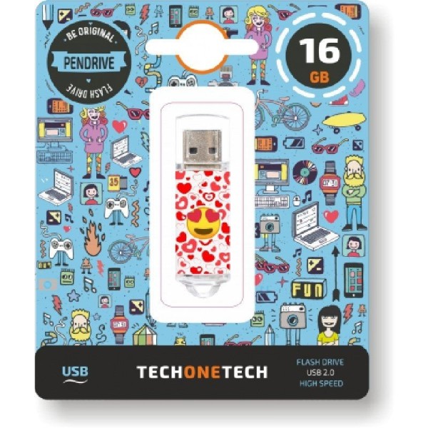 PENDRIVE TECH ONE TECH EMOJIS HEART EYES 16GB - USB 2.0 - Imagen 1