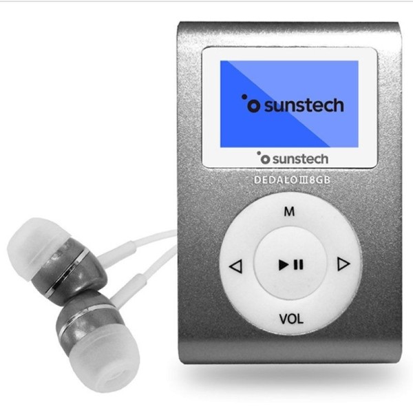 REPRODUCTOR MP3 SUNSTECH DEDALOIII 8GB GREY - PANTALLA 2.79CM - FM 20 PRESINTONIAS - GRABADORA RADIO/VOZ - BATERÍA - CLIP SUJECI