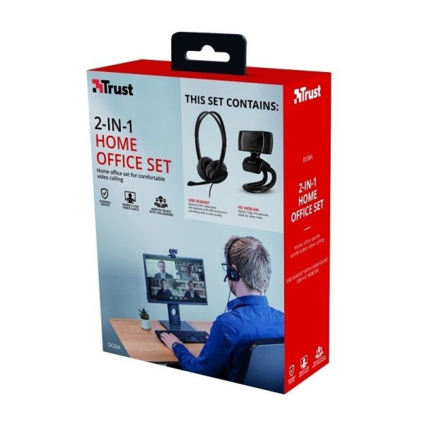 PACK 2 EN 1 TRUST DOBA HOME OFFICE SET - WEBCAM HD 720P - AURICULARES CON MICRÓFONO AJUSTABLE - CONEXIÓN USB - Imagen 1
