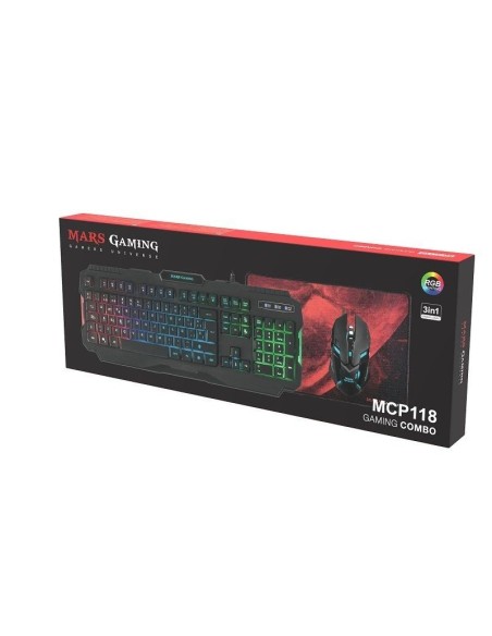 PACK MARS GAMING RGB MCP118 - TECLADO RGB RAINBOW - RATÓN ERGONÓMICO RGB FLOW - ALFOMBRILLA SUPERFICIE AMPLIA - Imagen 1