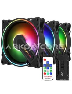 KIT 3 VENTILADORES ABKONCORE HURRICANE SPECTRUM SYNC 12CM REMOTE + CONTROL HUB - Imagen 1