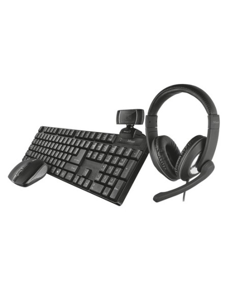 Pack 4 en 1 Trust Qoby Home Office Set Webcam + Teclado Inalámbrico + Ratón Inalámbrico + Auriculares con Micrófono - Imagen 1