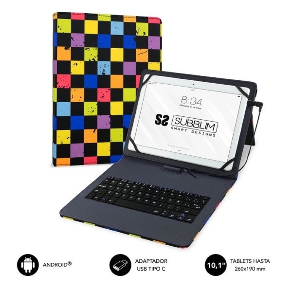 Funda con Teclado Subblim Keytab Pro USB Squares para Tablets de 10.1' - Imagen 1